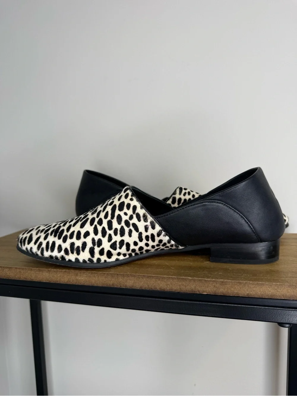 Clarks Pure Tone shoes in a black and white snow leopard print